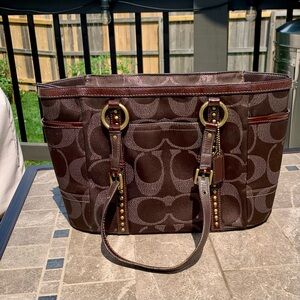 Coach Brown Metallic Studded Signature C Tote 11505